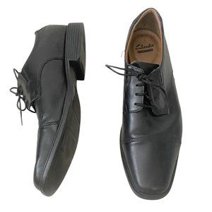 Clarks Mens Oxford Dress Shoe Size 12M Black Cap Toe Leather Lace Up